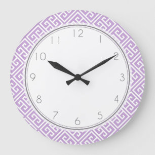 Grande Horloge Ronde Motif de clé grecque Lavender