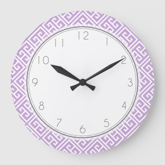 Grande Horloge Ronde Motif de clé grecque Lavender (Recto)