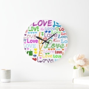 Grande Horloge Ronde Motif De Coeurs, Coeurs Colorés, Amour