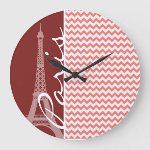 Grande Horloge Ronde Motif de corail de Chevron ; Paris