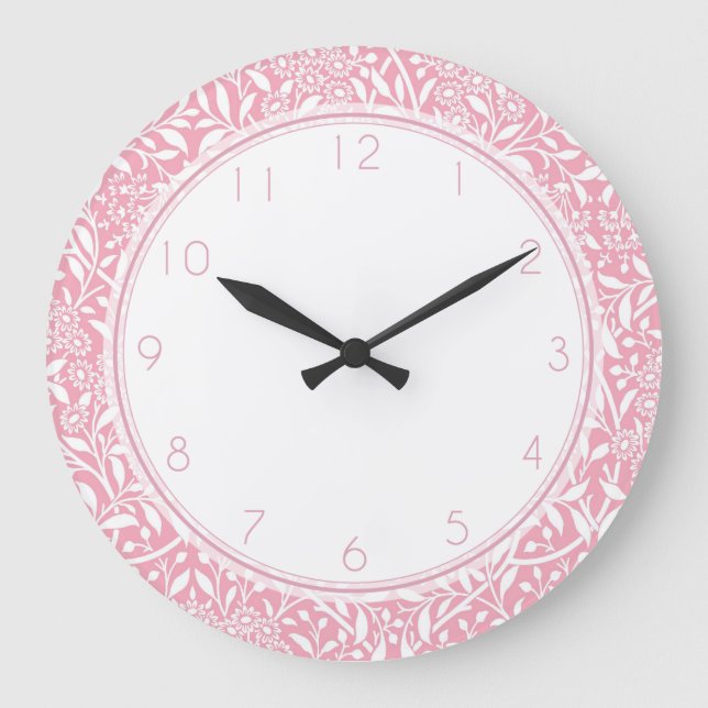 Grande Horloge Ronde Motif de Damas florales roses (Recto)