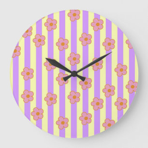 Grande Horloge Ronde Motif de de fleurs Vintages rétro