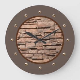 Grande Horloge Ronde Motif de déco de mur de pierre