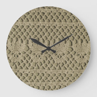 Grande Horloge Ronde Motif de dentelle artisanale vert olive