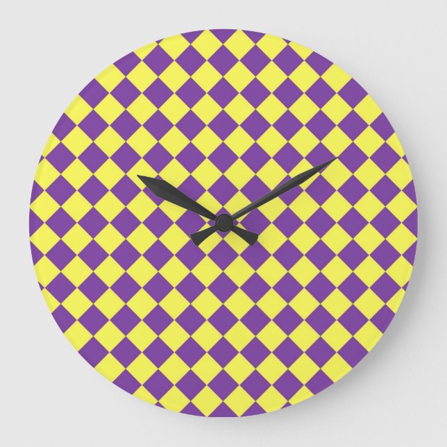 Grande Horloge Ronde Motif de diamant jaune pourpre Checker (Recto)