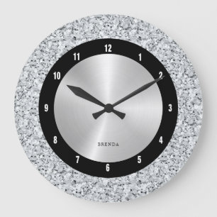 Grande Horloge Ronde Motif de diamants blancs