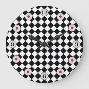 Grande Horloge Ronde Motif de diamants noir et blanc par Shirley Taylor