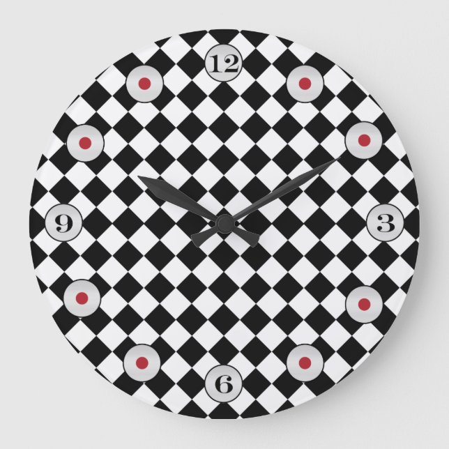 Grande Horloge Ronde Motif de diamants noir et blanc par Shirley Taylor (Recto)