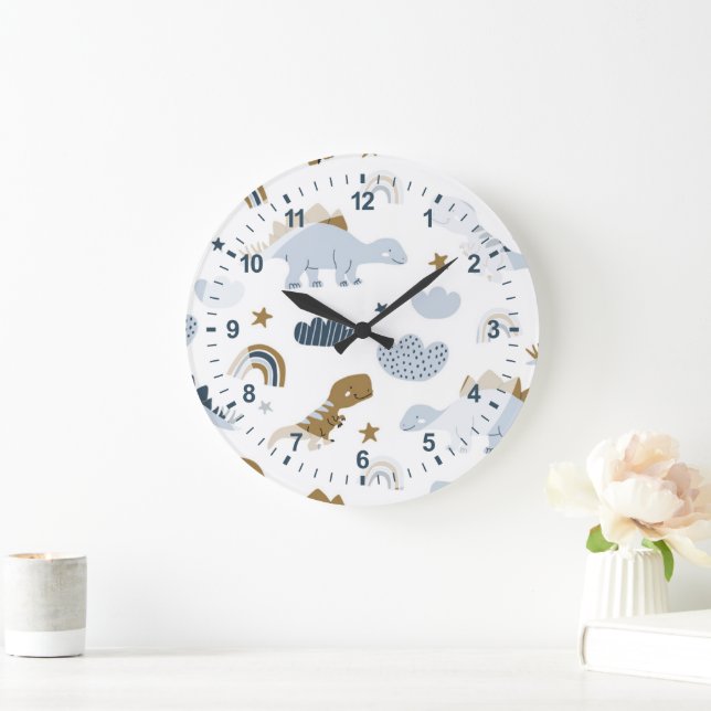 Grande Horloge Ronde Motif de dinosaure arc-en-ciel mignon (Maison)