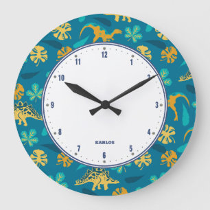 Grande Horloge Ronde Motif de dinosaures mignons