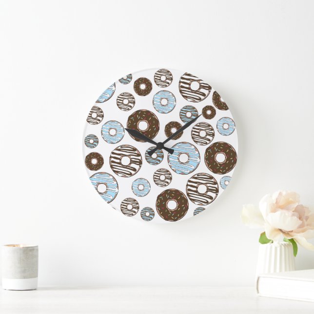Grande Horloge Ronde Motif De Donuts, Donuts Bleus, Donuts Brown (Maison)