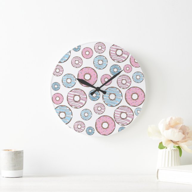 Grande Horloge Ronde Motif De Donuts, Donuts Roses, Donuts Bleus (Maison)