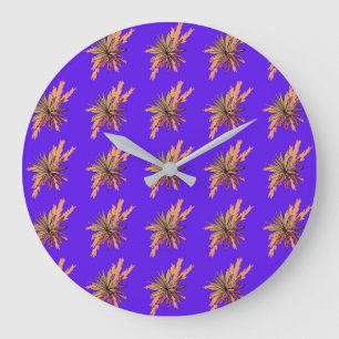 Grande Horloge Ronde Motif de fleurs colorées sur Arrière - plan violet