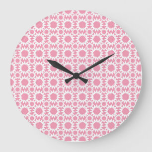 Grande Horloge Ronde Motif de fleurs d'étoiles mignonnes rose et blanc