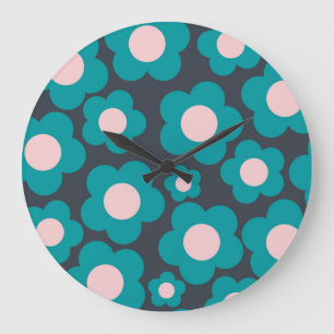 Grande Horloge Ronde Motif de fleurs hippie rose pâle