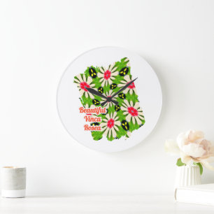 Grande Horloge Ronde Motif de fleurs rose et blanche