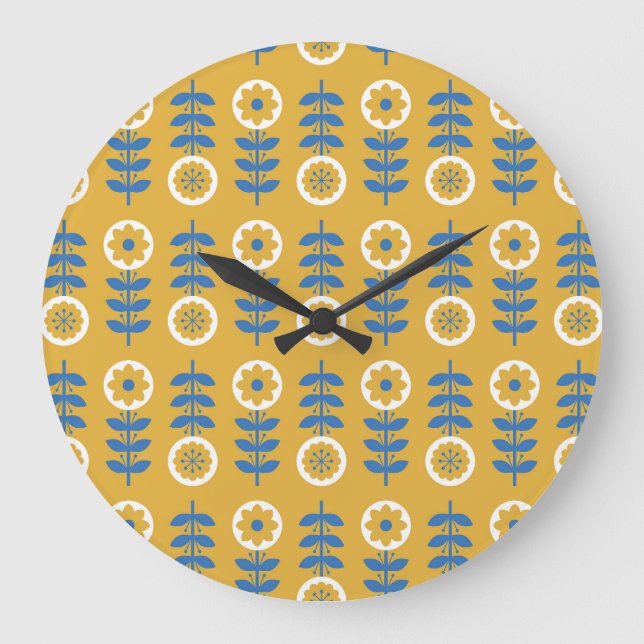 Grande Horloge Ronde Motif de fleurs stylisées scandinave (Recto)