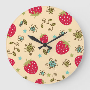 Grande Horloge Ronde Motif de fraises