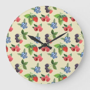 Grande Horloge Ronde Motif de framboise d'aquarelle