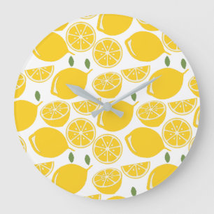 Grande Horloge Ronde Motif de fruits de citron jaune