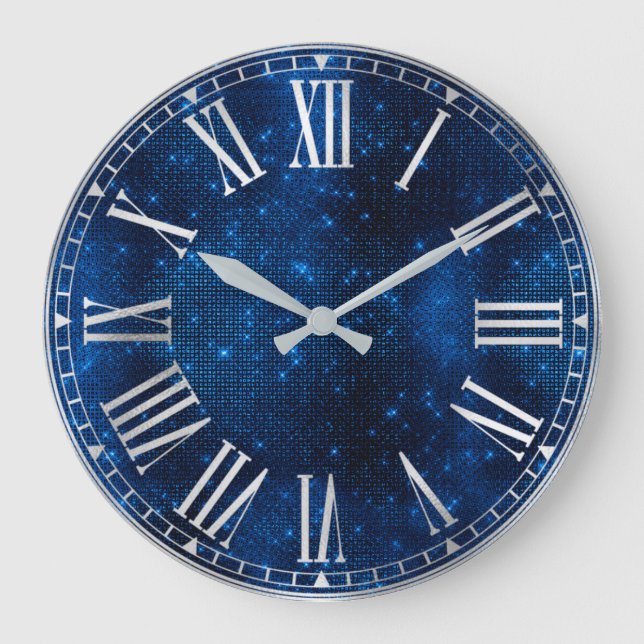 Grande Horloge Ronde Motif de glam de Parties scintillant Royal Blue él (Recto)