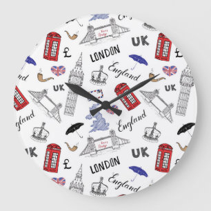 Grande Horloge Ronde Motif de griffonnages de ville de Londres