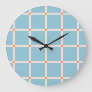 Grande Horloge Ronde Motif de grille de couleurs douces avec accent cha