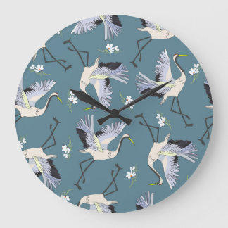 Grande Horloge Ronde Motif de grue, illustration Flying Bird.