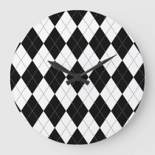 Grande Horloge Ronde Motif de Jacquard géométrique noir blanc