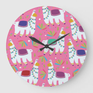 Grande Horloge Ronde Motif de lama mignon