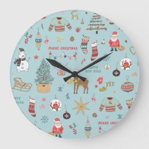 Grande Horloge Ronde Motif de l'enlèvement de Noël du sapin des neiges