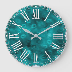 Grande Horloge Ronde Motif de lèvres pailletées ombrées sarcelle Glam