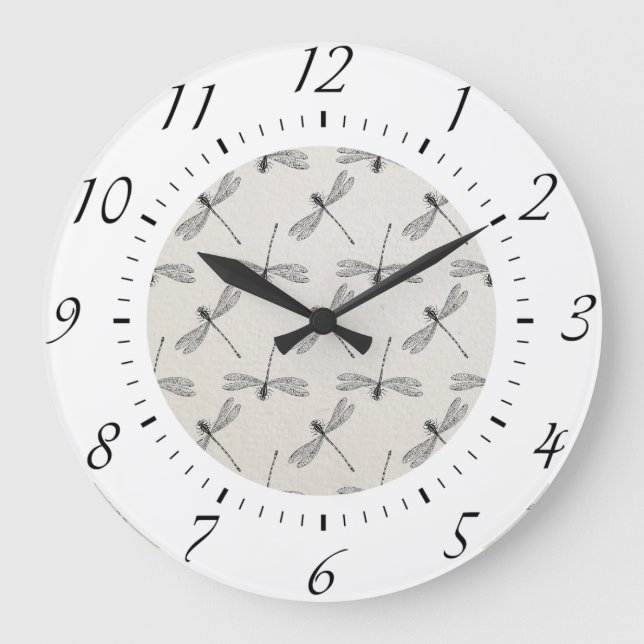 Grande Horloge Ronde Motif de libellule gris (Recto)