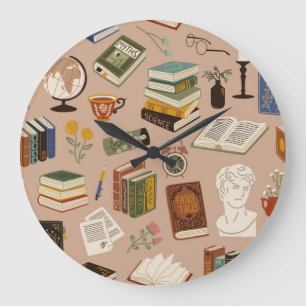 Grande Horloge Ronde Motif de livre