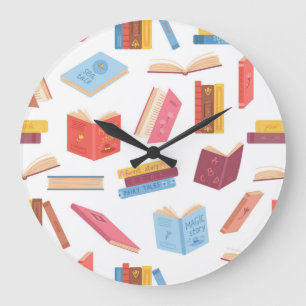 Grande Horloge Ronde Motif de livre