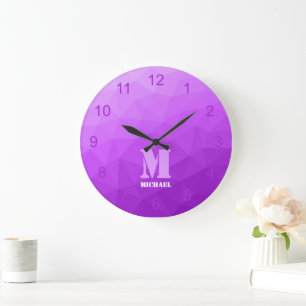 Grande Horloge Ronde Motif de maille géométrique lavande violet Monogra