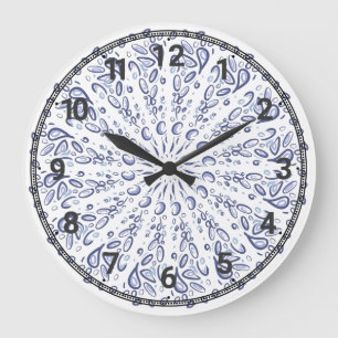 Grande Horloge Ronde Motif de mandala bleu