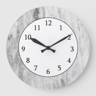 Grande Horloge Ronde Motif de marbre blanc et gris de texture