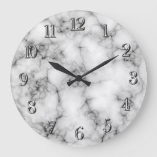 Grande Horloge Ronde Motif de marbre blanc très réaliste