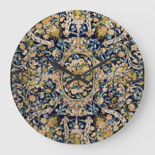 Grande Horloge Ronde Motif de moquette fleurie décorative
