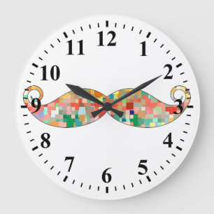 Grande Horloge Ronde Motif de mosaïque drôle de moustache