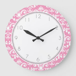 Grande Horloge Ronde Motif de motif de Damas rose