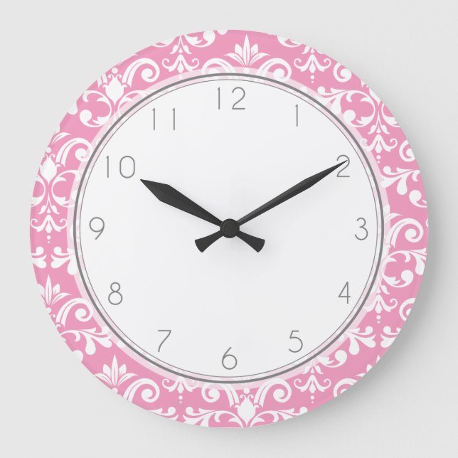 Grande Horloge Ronde Motif de motif de Damas rose (Recto)