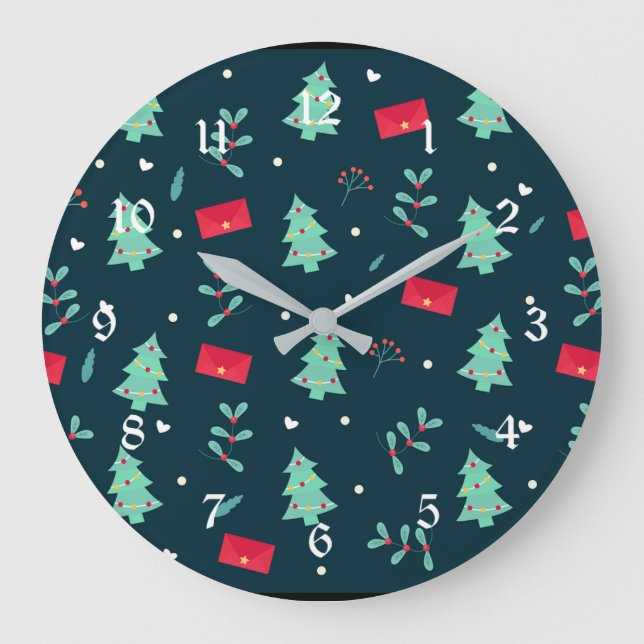 Grande Horloge Ronde Motif de Noël, arbres et saint, (Recto)