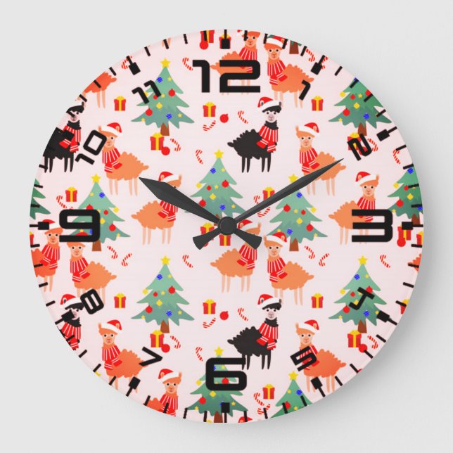 Grande Horloge Ronde Motif De Noël Llamas Et Alpaca (Recto)