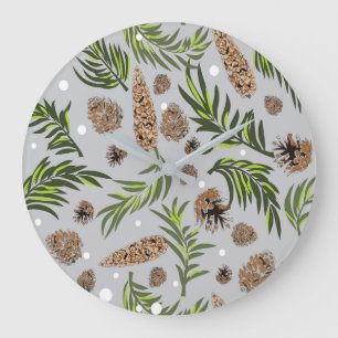 Grande Horloge Ronde Motif de Noël, Pine Snow 10