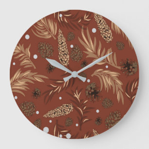 Grande Horloge Ronde Motif de Noël, Pine Snow 8