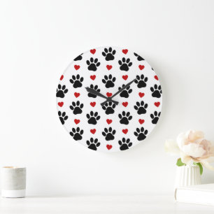 Grande Horloge Ronde Motif De Pâtes, Pâtes De Chien, Pâtes Noires, Coeu