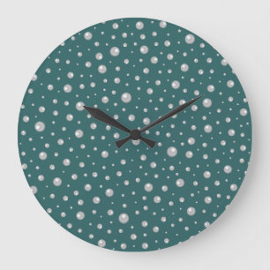 Grande Horloge Ronde Motif de perle sur fond sarcelle transformatif