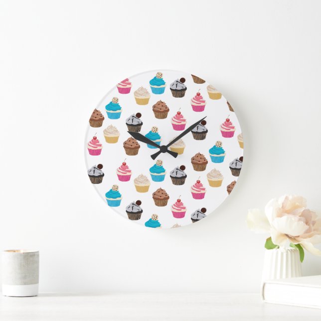 Grande Horloge Ronde Motif de petits gâteaux colorés (Maison)